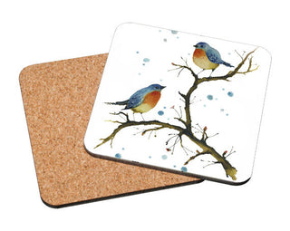 Two Blue Birds on Branches Art Coaster