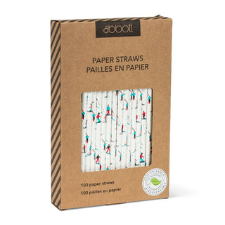 Skiers All-over White Paper Straws in a Box