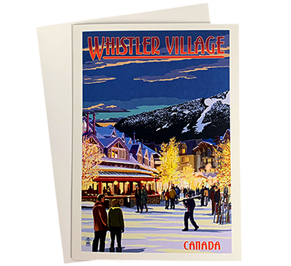 Whistler Village Winter Nighttime Scene Art Card