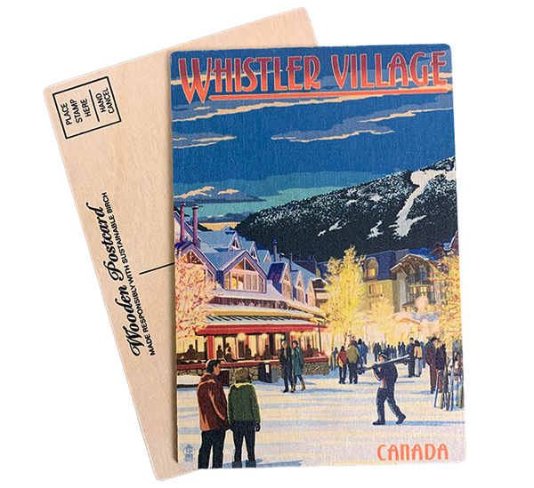 Nighttime Whistler Village Scene Wooden Postcard