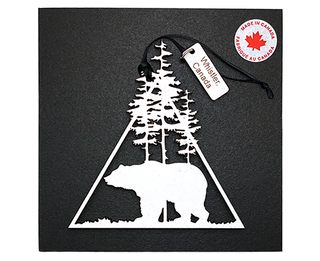 Mountain with Trees & Bear Laser Cut Wooden Ornament