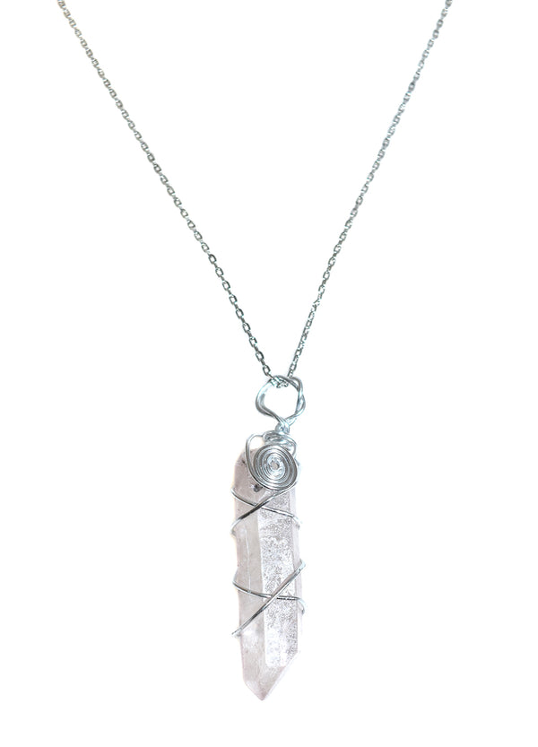 Wire Wrapped White Crystal Necklace 