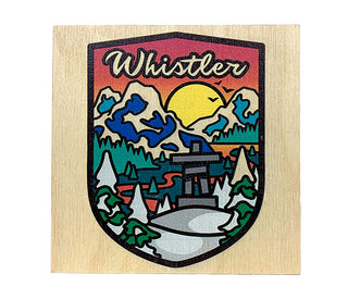 Whistler Art Crest  Mountain Sunset Print   Reclaimed Wood  Coaster
