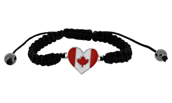 Heart Shaped Canada Flag  Charm Macramé Bracelet