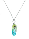 Wire Wrapped Lime Blue Crystal Necklace