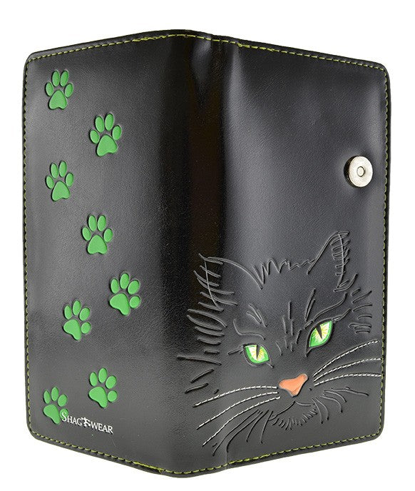 Large Black Fluffy Cat Vegan Wallet 7.5