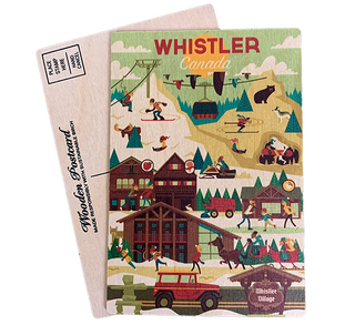 Whimsical Retro Whistler Winter Wooden  Postcard