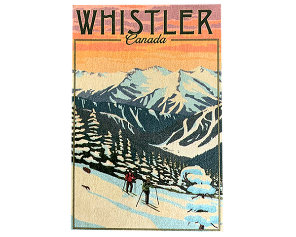 Two Skiers on the Mountain Whistler Wooden Magnet