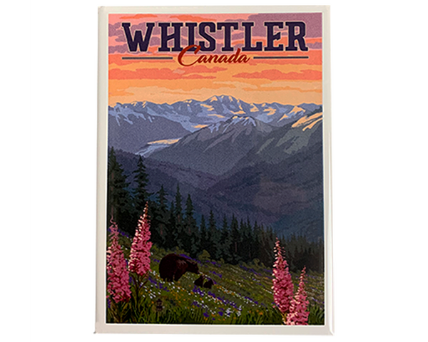 Bear & Cubs on a Summer Rolling Hill Mountain Range Whistler Magnet