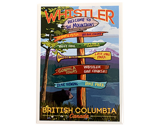 Black Bear Standing Beside Whistler Trail Signs by the lake Magnet