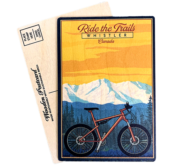 Bicycle in  Mountain Summit Backdrop Wooden Postcard