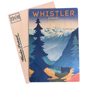 Black Bear by the Lake  and Snowy Mountains Wooden Whistler Postcard 