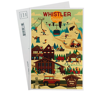 Whimsical Retro Whistler Winter Postcard