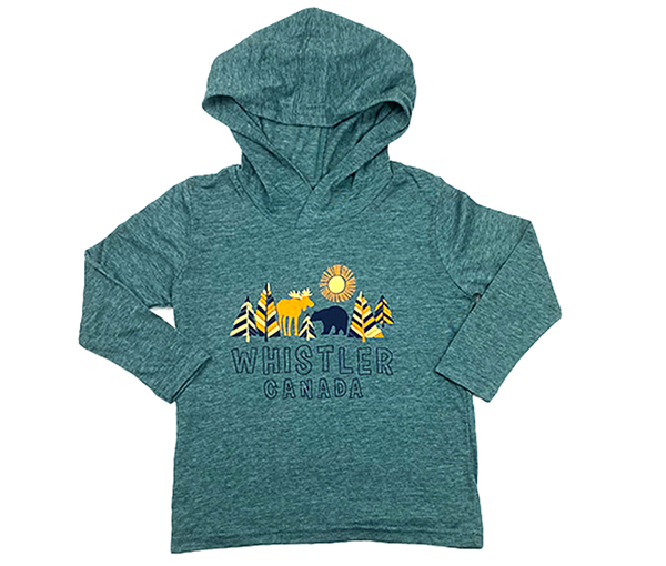 Spruce Kids Long Sleeved Hooded  Tee with Bear , Moose and Tree Print