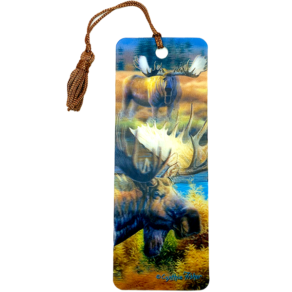 2 Moose 3D Bookmark with Tassel 