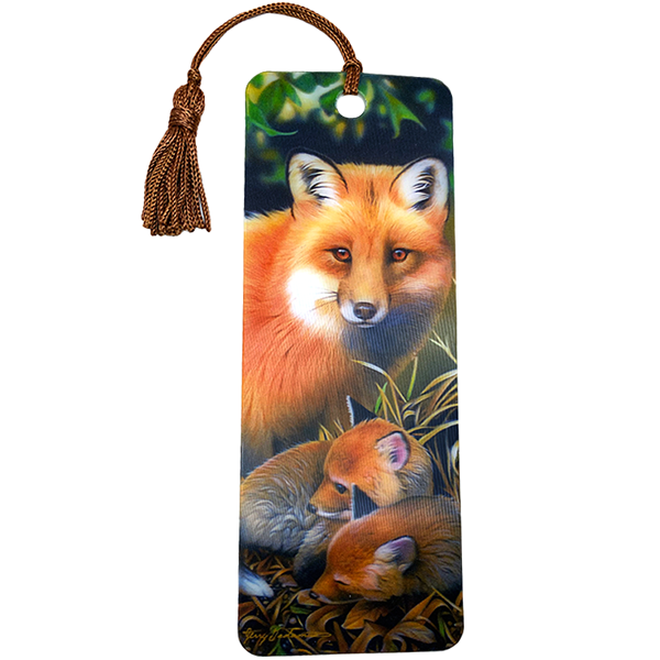 Fox  Vixen and  cubs 3D Bookmark with Tassel 