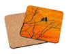 Two Birds on Branch and Orange Sky Art Coaster