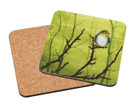 Blue Winged Bird on Branch Art Coaster