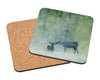 Deer and Fawn at Dusk in Forest Art Coaster