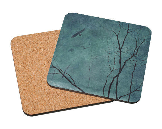 Two Birds Flying at Dusk Art Coaster