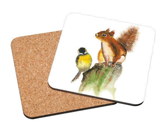 Bird and Squirrel Art Coaster
