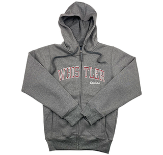 Grey Unisex Whistler Embroidered Full  Zip-Up Hoodie