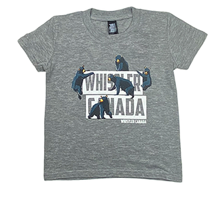 Kids Sprot Grey Short Sleeve Tee with Black Bears & Whistler Canada  Print 