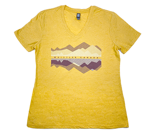 Mustard Ladies  V Neck Mountain Lines Print  Tee