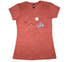 Heather Chili  Ladies V Neck Tee with Mountain Outline Print