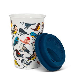 All Over Multi Color Birds Print Travel Cup with Silicon Lid