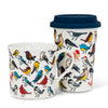 All Over Multi Color Birds Mug and Travel Cup with Silicon Lid