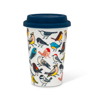 All Over Multi Color Birds Print Travel Cup with Silicon Lid