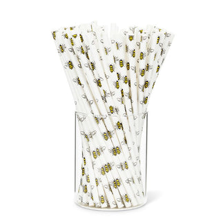 Bees All-over White  Paper Straws in a Box