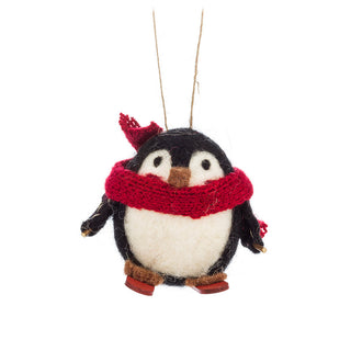 Wool Penguin  with Scarf on Skis Ornament