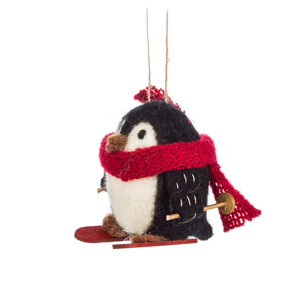 Wool Penguin  with Scarf on Skis Ornament