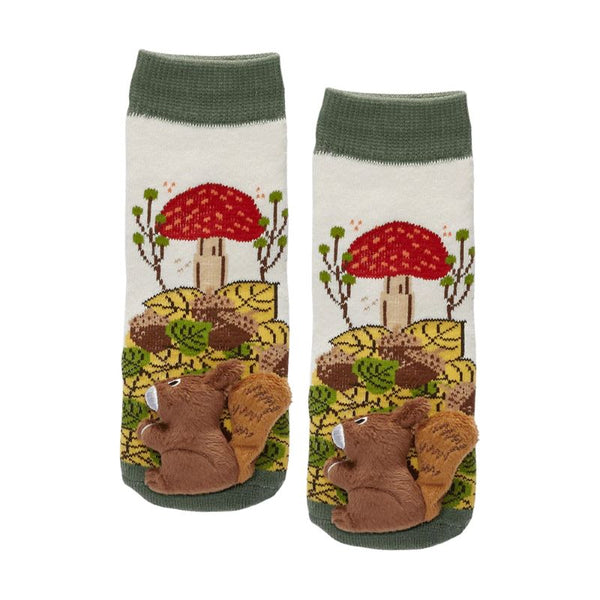 Squirrel Plush on Mushroom Printed Infant Socks