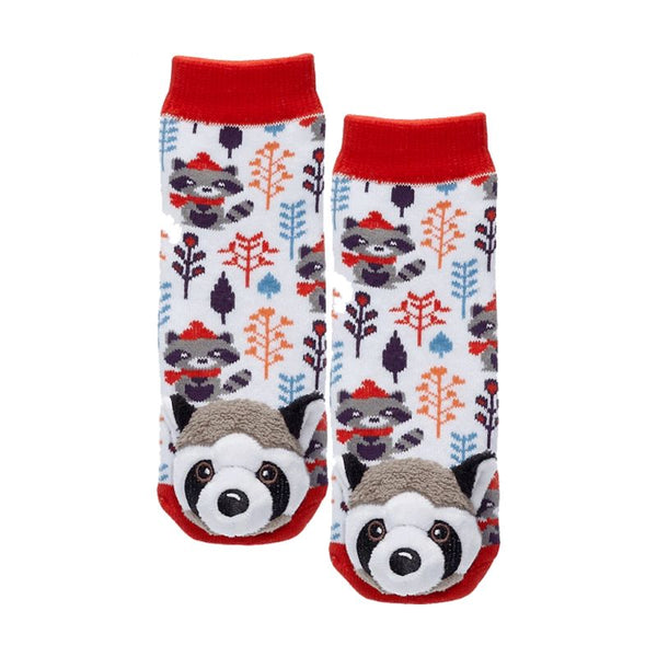 Raccoon Head Plush on Raccoon Printed Infant Socks
