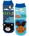 Bear and Moose Head Plush on Mismatched Infant Socks