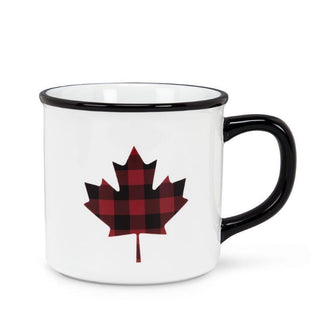 Plaid Maple Leaf  White Mug