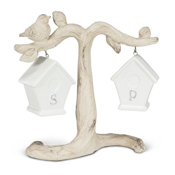 Ceramic Birdhouses on Branches Salt & Pepper Shakers