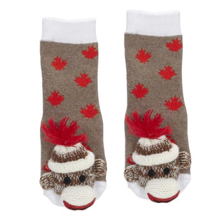 Monkey Head Plush on Maple Leaves Printed Infant Socks