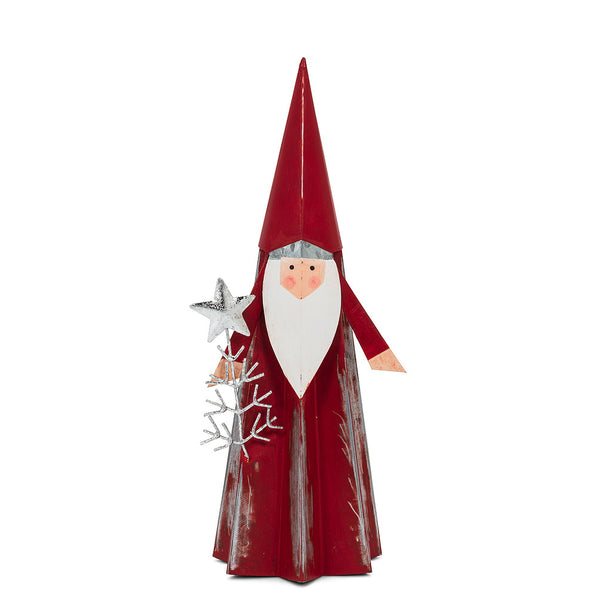 Geometric Santa Figurine Holding a Silver Christmas Tree