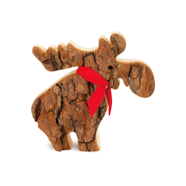 Tree Bark Moose with Scarf Figurine 4.5
