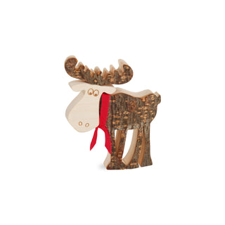 Standing Moose Wood Bark with Red Scarf Figurine 4