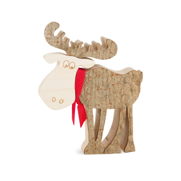 Standing Moose Wood Bark with Red Scarf Figurine 4