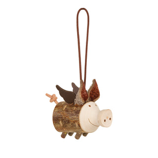 Tree Bark 3D  Flying Pig Ornament 2
