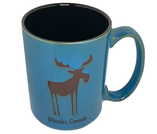 Blue Glazed  Mug with Moose  and Whistler Canada Namedrop
