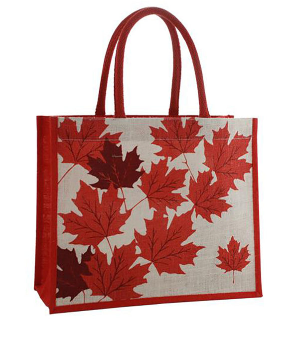 Jute Tote Bag Maple Leaves