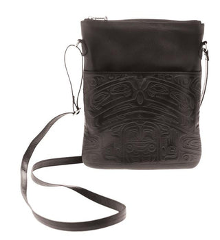 Black Leather Indigenous Bear Box Purse