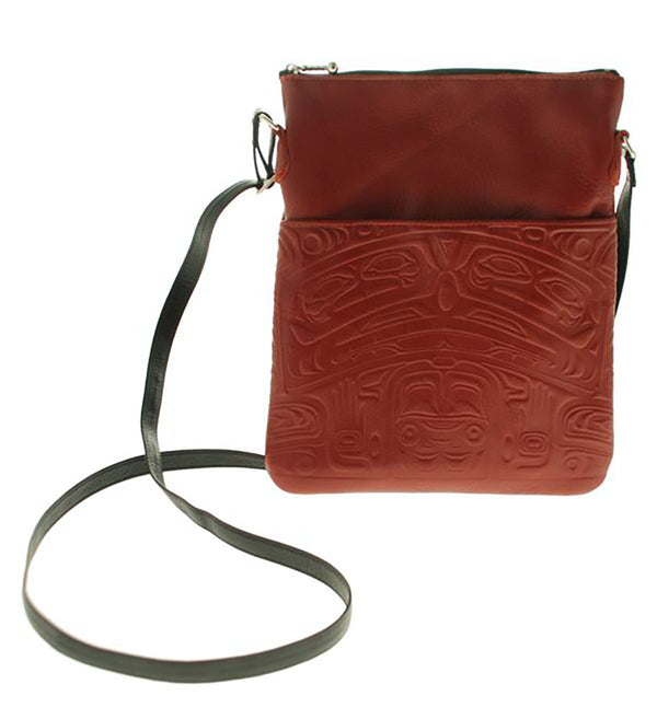 Red Leather Indigenous Bear Box Purse